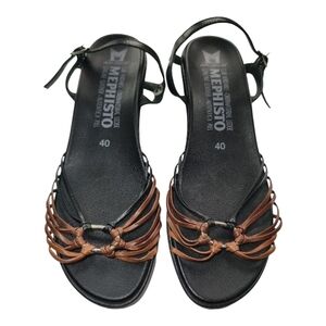Mephisto Leather Sandals Black Brown Strappy Women EU 40 Comfort Slingback